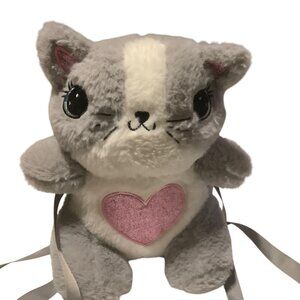 Cat Critter Backpack Plush Heart‎ Design Adjustable Straps 13" Wonder Nation NWT